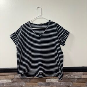 POL Blue & White Striped Short Sleeve Shirt Medium